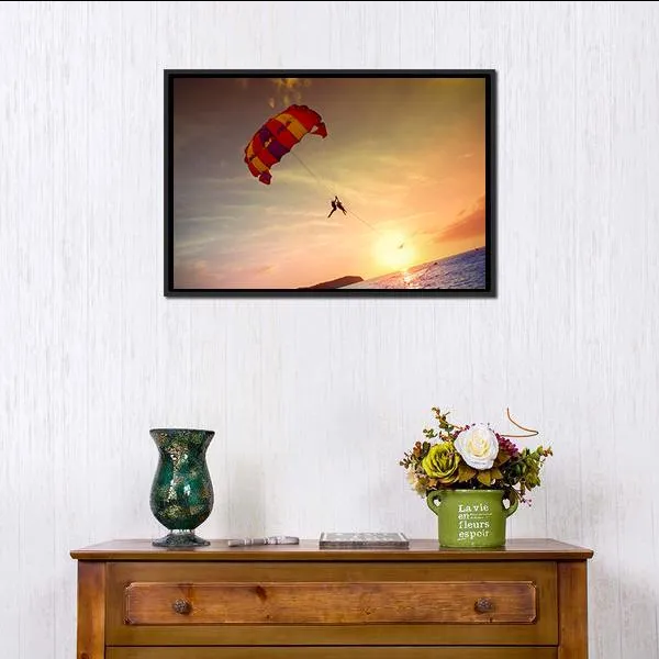 Paragliders At Sunset  Malaysia Canvas Wall Art