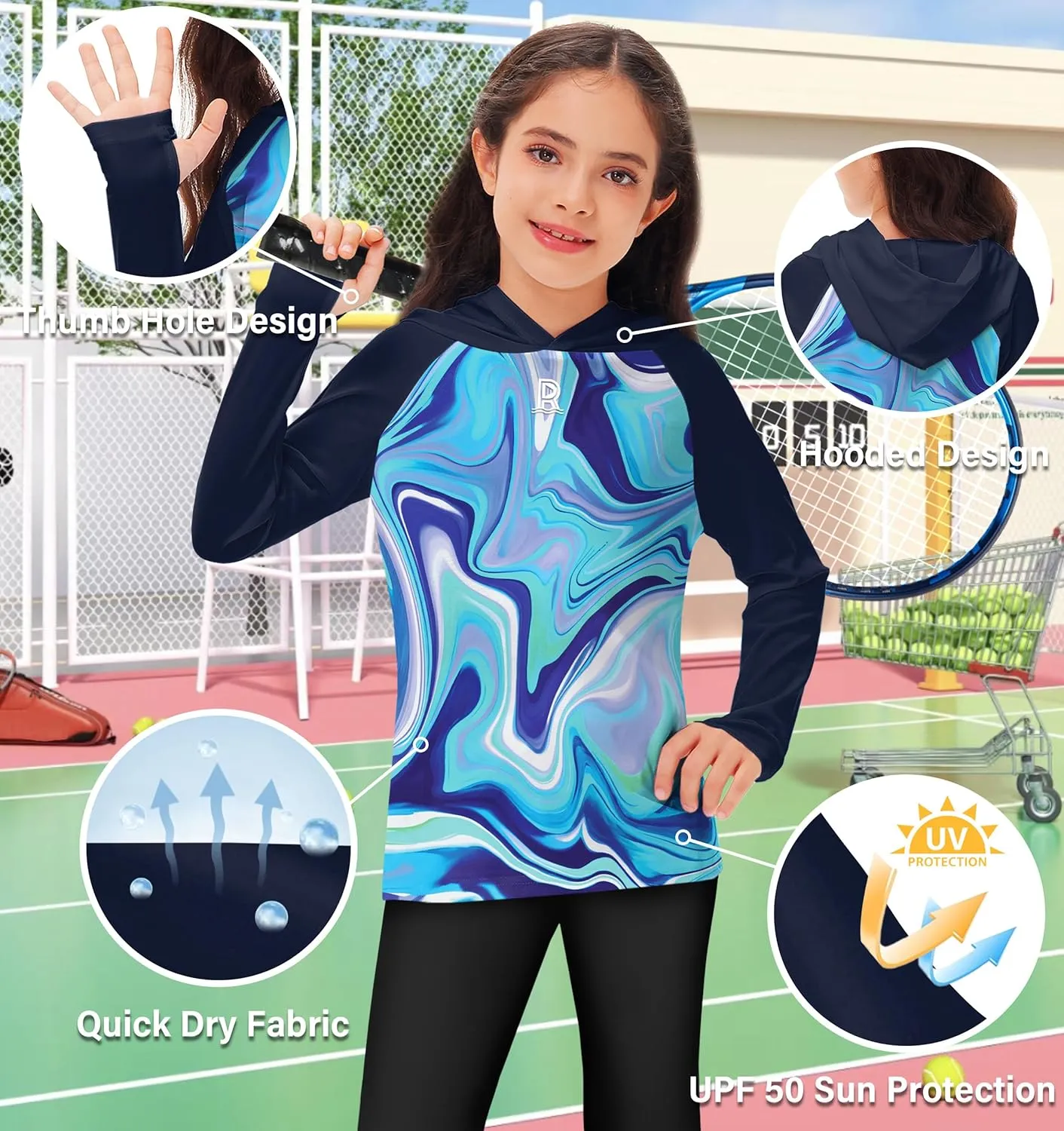 Remimi Kids Sun Shirt Rash Guard Quick Dry Sun Protection Athletic Hoodie Hiking Shirts 3-12 Years
