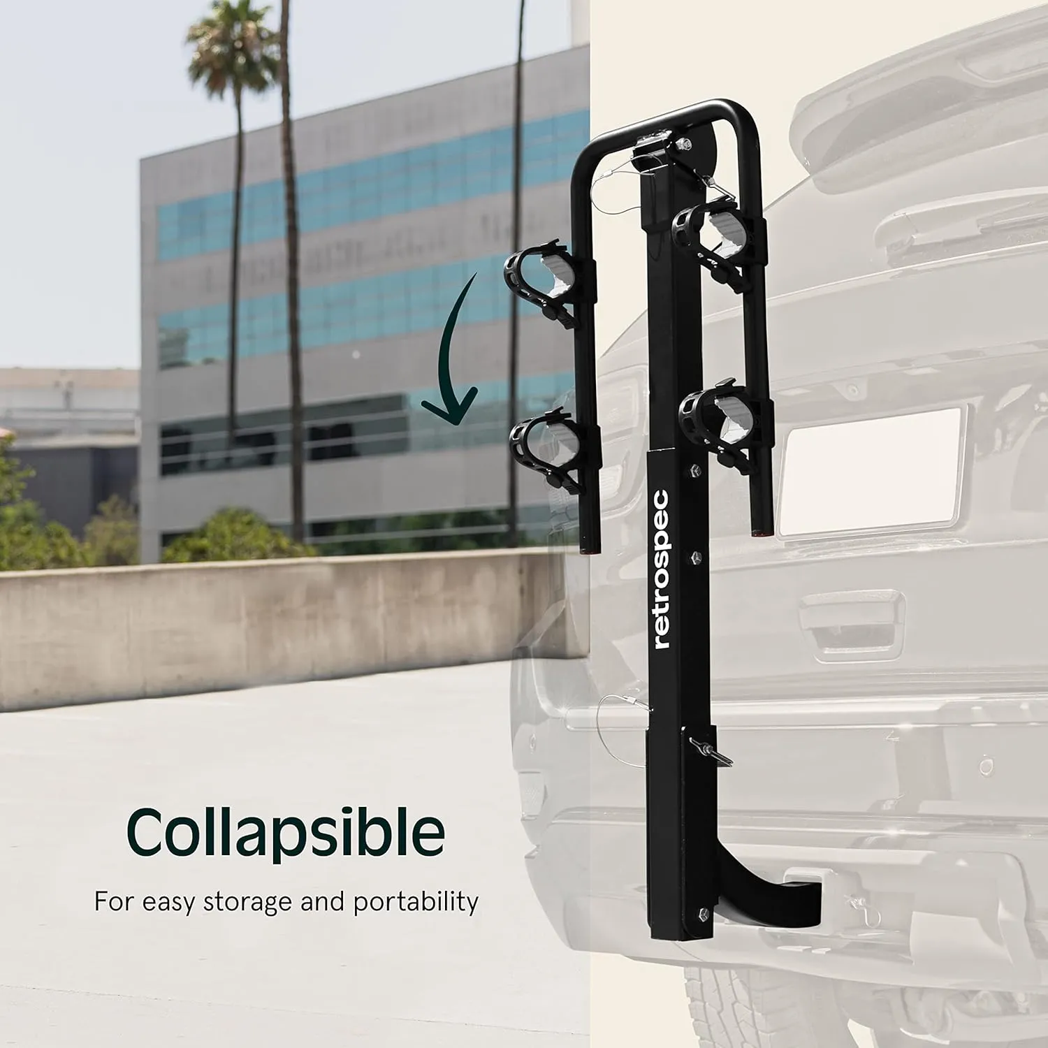 Retrospec Lenox 2-5 - Bike Hitch Rack for Cars, Trucks, SUVs with 2 Hitch | Foldable Steel Frame with Anti-Rattle Adapter, Tie Down Cradles and Straps - Fits Most Frames