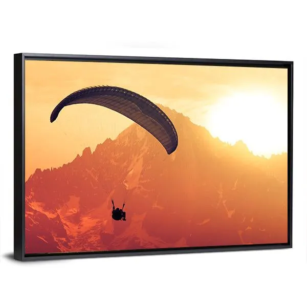 Sepia Paraglide Silhouette Over Alps Peaks Canvas Wall Art