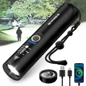 SKYFIRE LED Rechargeable Flashlight with Ignition Lens,20000.00 lm Super Bright Tactical Flashlights High Lumens,Five Modes,Camping Flash Light for Outdoor,Emergency-Black