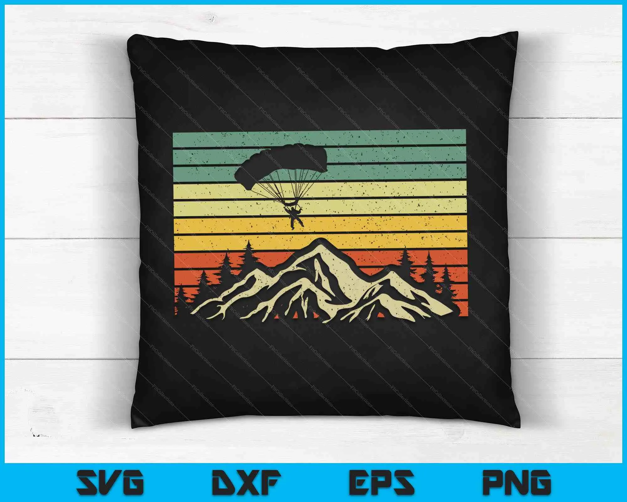 Soaring Over The Mountains Retro Paragliding SVG PNG Digital Cutting Files