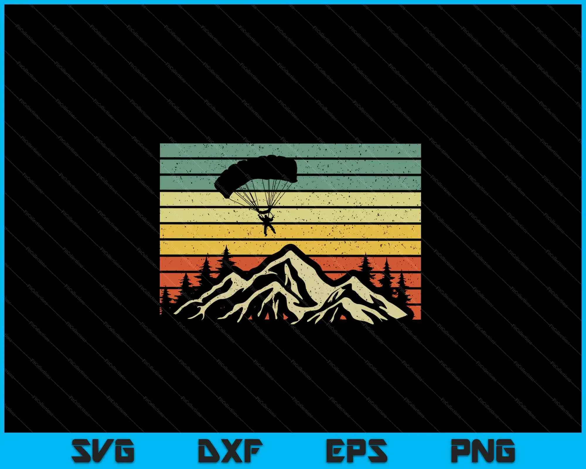 Soaring Over The Mountains Retro Paragliding SVG PNG Digital Cutting Files