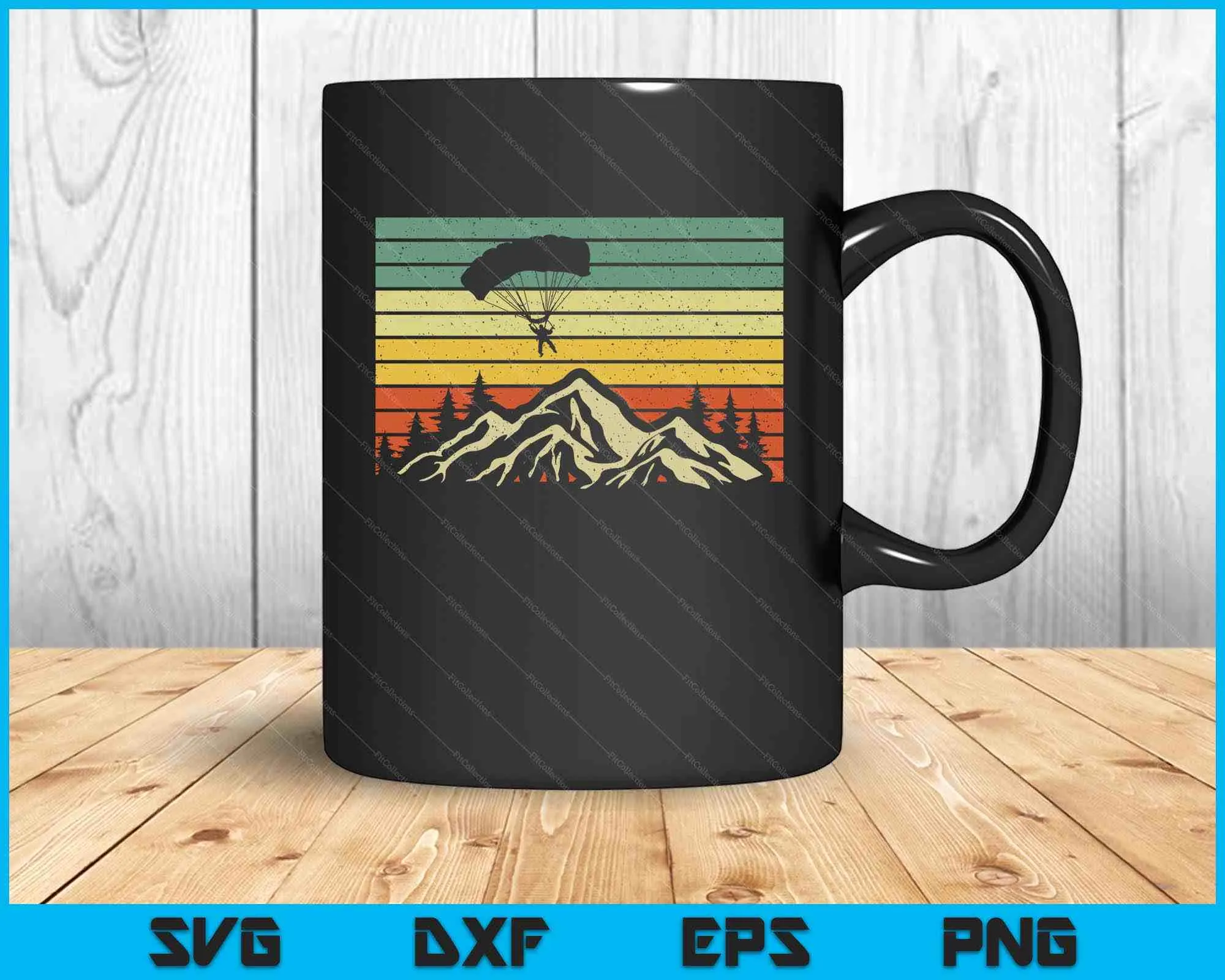 Soaring Over The Mountains Retro Paragliding SVG PNG Digital Cutting Files
