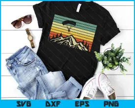 Soaring Over The Mountains Retro Paragliding SVG PNG Digital Cutting Files