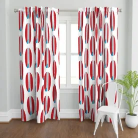 Surfer Red and Aqua Ocean Blue Classic Surfboards Window Curtains -BIGGIE SIZE