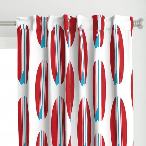 Surfer Red and Aqua Ocean Blue Classic Surfboards Window Curtains -BIGGIE SIZE