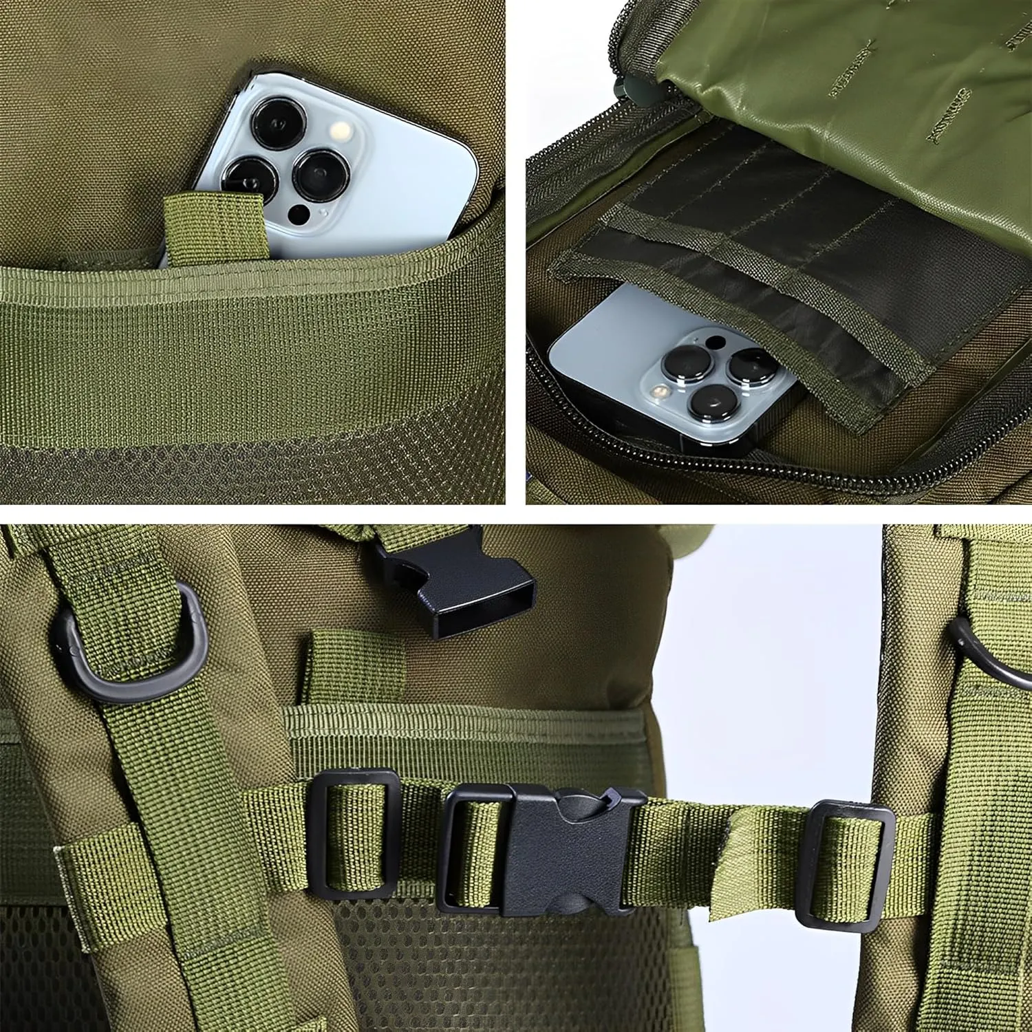 Tactical Backpack Military Hunting Gym Hiking Rucking Backpack with Weights Survival Rucksack Tool Motorcycle Accessories Fishing Camping Range Bag 50L for Men (Green)
