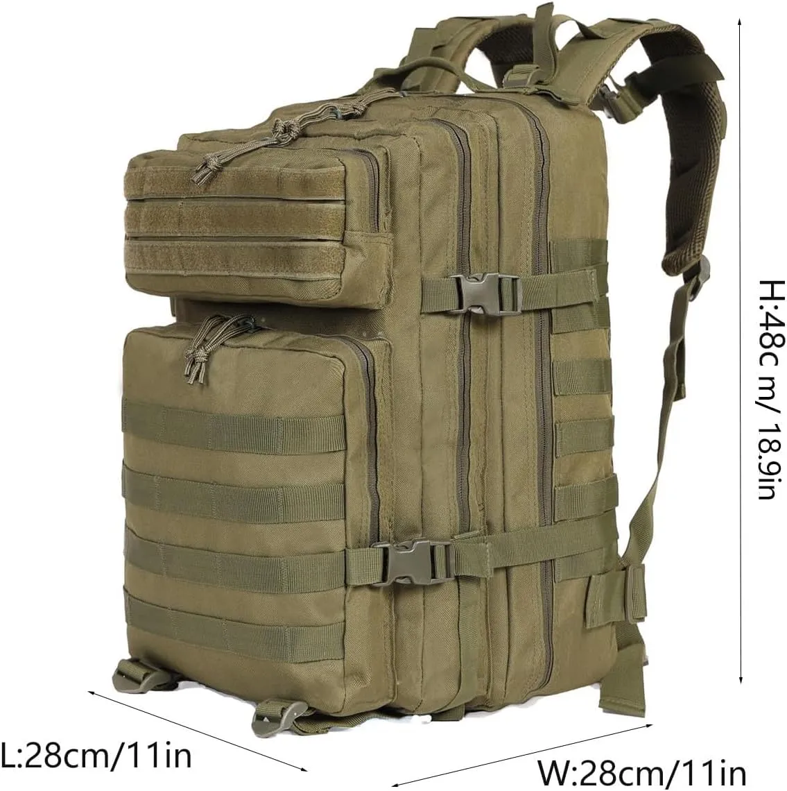 Tactical Backpack Military Hunting Gym Hiking Rucking Backpack with Weights Survival Rucksack Tool Motorcycle Accessories Fishing Camping Range Bag 50L for Men (Green)