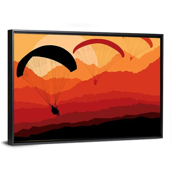 Three Paragliders Over Mountains Canvas Wall Art