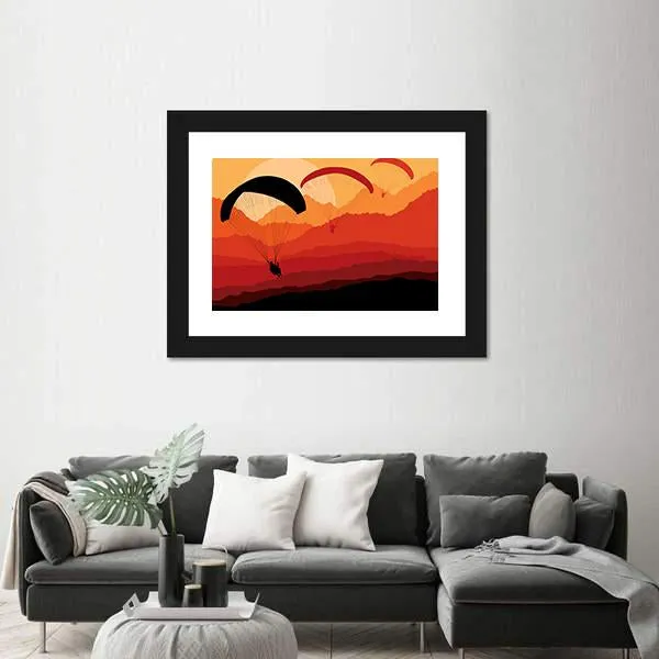 Three Paragliders Over Mountains Canvas Wall Art