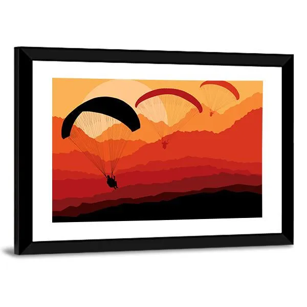 Three Paragliders Over Mountains Canvas Wall Art