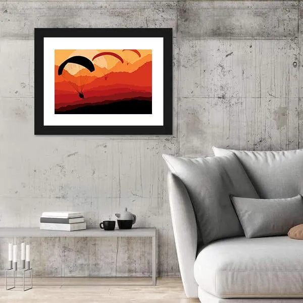 Three Paragliders Over Mountains Canvas Wall Art