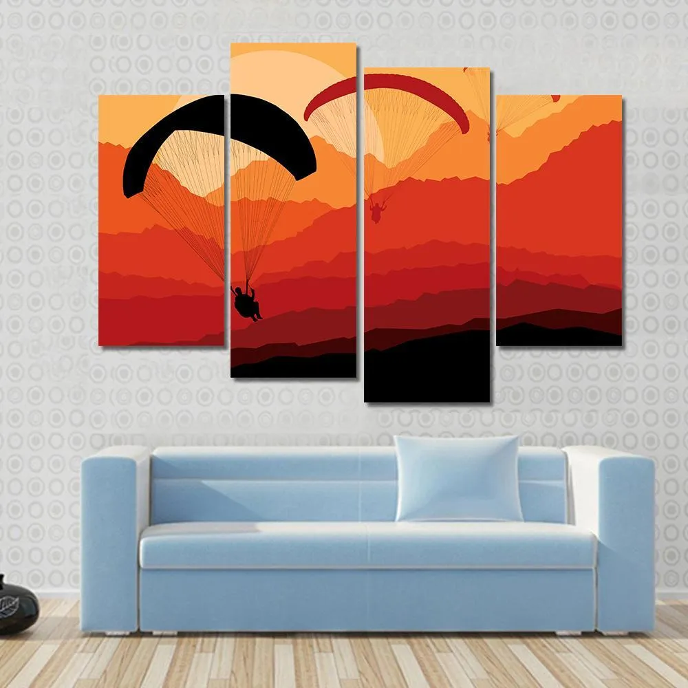 Three Paragliders Over Mountains Canvas Wall Art