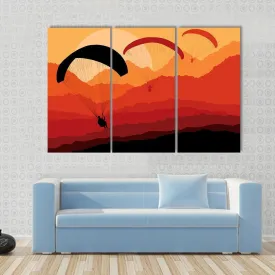 Three Paragliders Over Mountains Canvas Wall Art