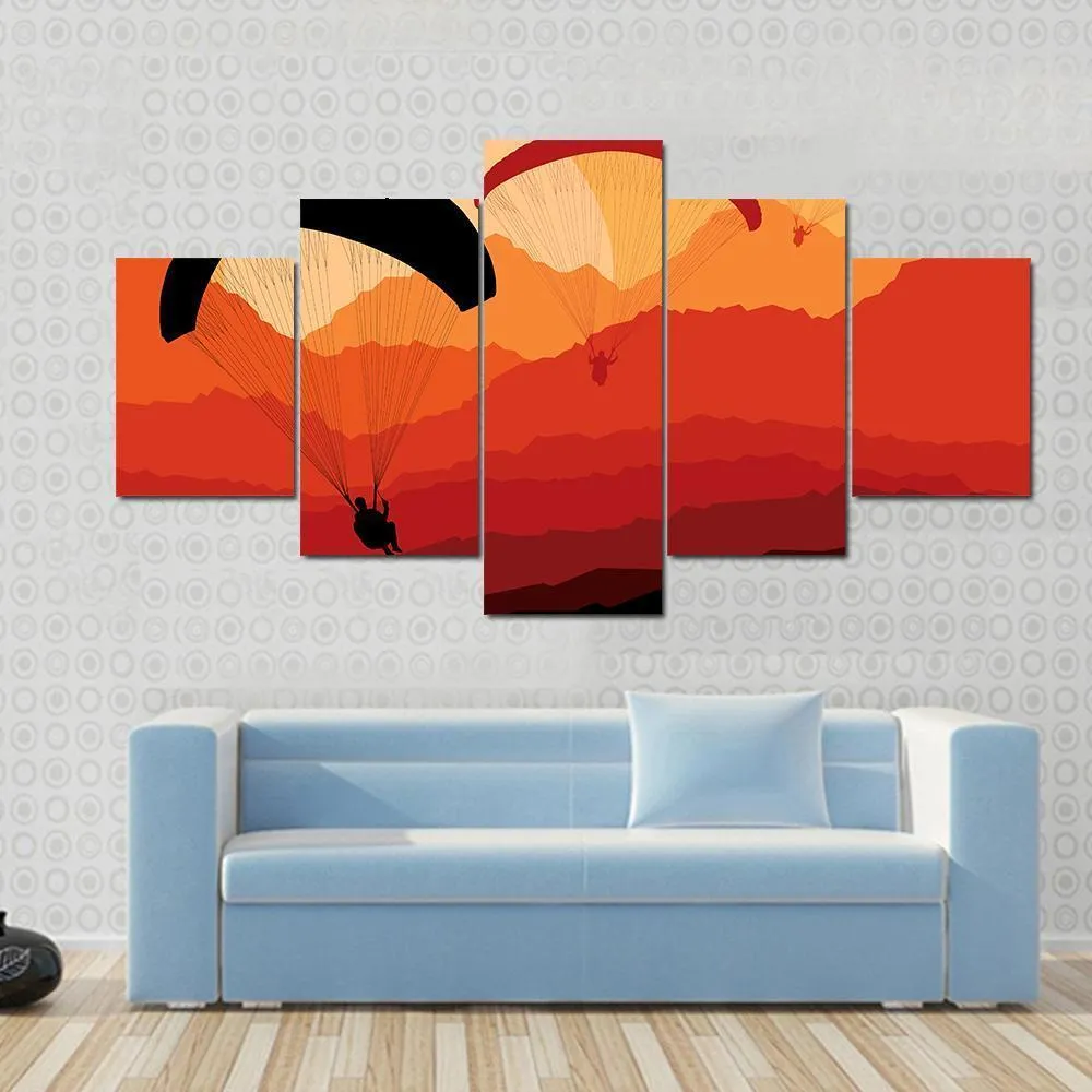 Three Paragliders Over Mountains Canvas Wall Art
