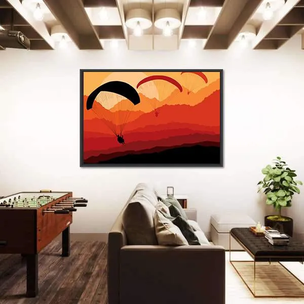 Three Paragliders Over Mountains Canvas Wall Art