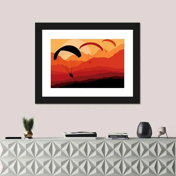 Three Paragliders Over Mountains Canvas Wall Art