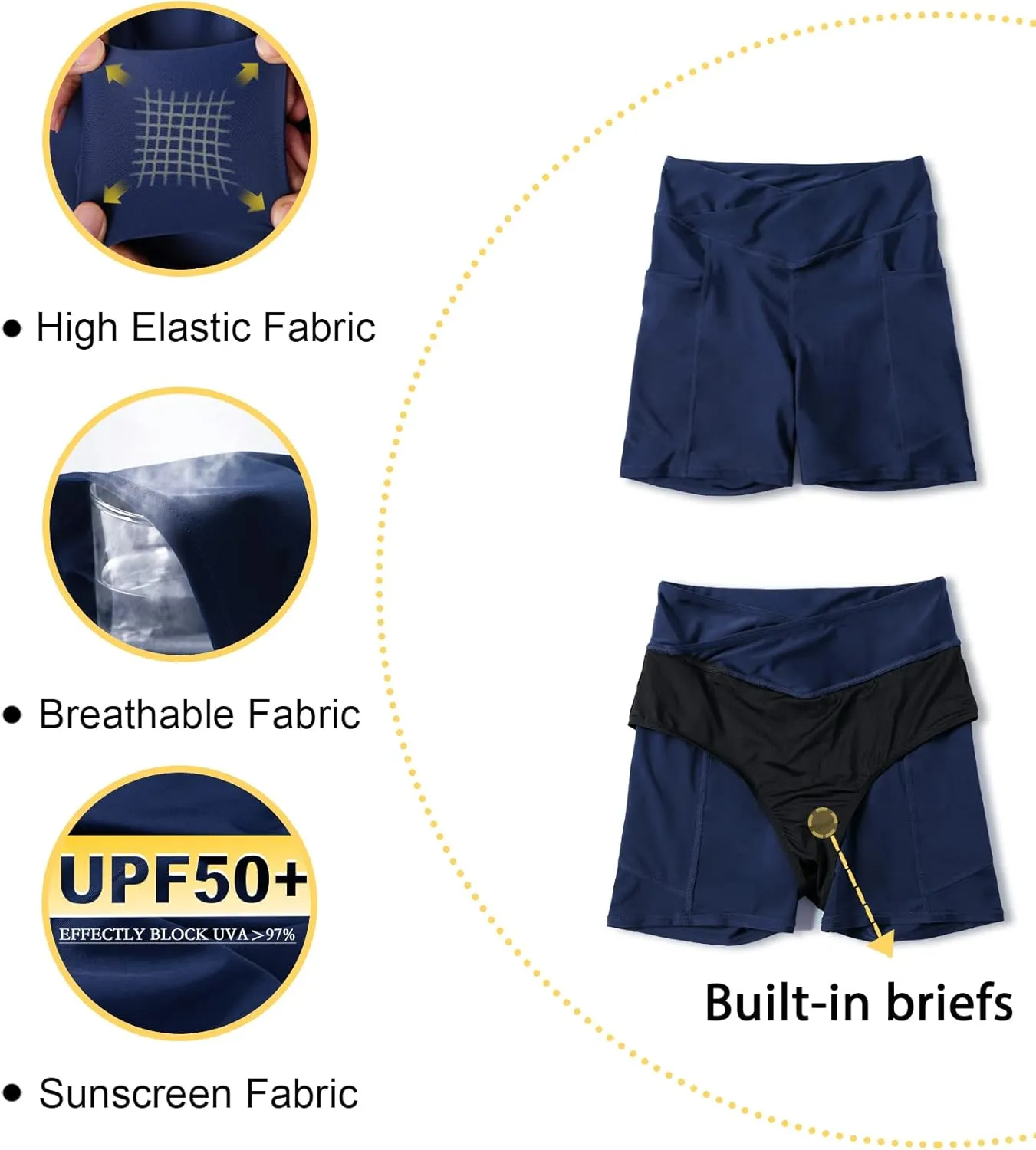 Tournesol Women's Swim Shorts Bathing Suit Bottoms High Waisted Swimsuit Tankini Boy Shorts with Pocket 5 Inch Black