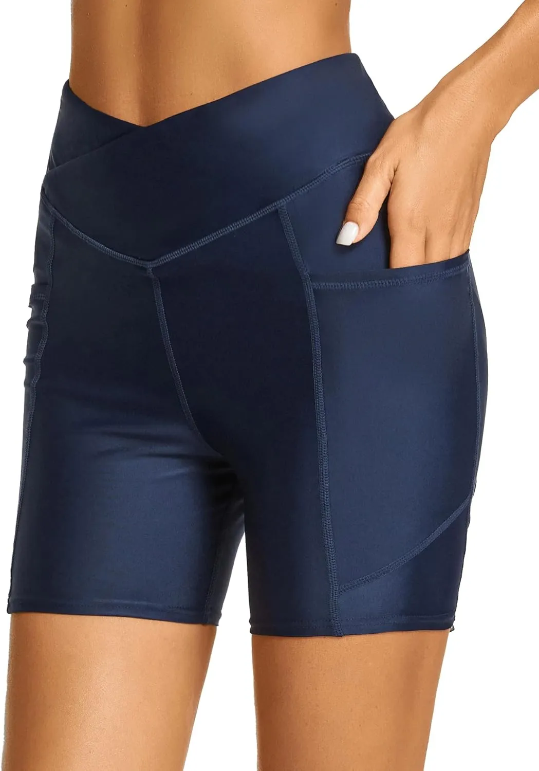 Tournesol Women's Swim Shorts Bathing Suit Bottoms High Waisted Swimsuit Tankini Boy Shorts with Pocket 5 Inch Black