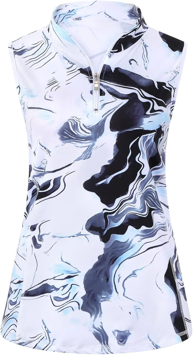 Viracy Women's Zip Up Golf Workout Tank Tops Sleeveless Quick Dry Athletic Polo Shirts