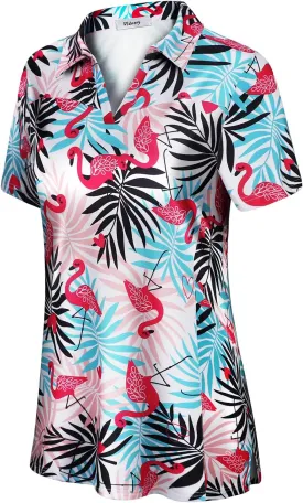 Vldnery Womens Golf Polo Shirts Moisture Wicking Running Workout Tops Print Short Sleeve Tennis Clothes Loose Fit