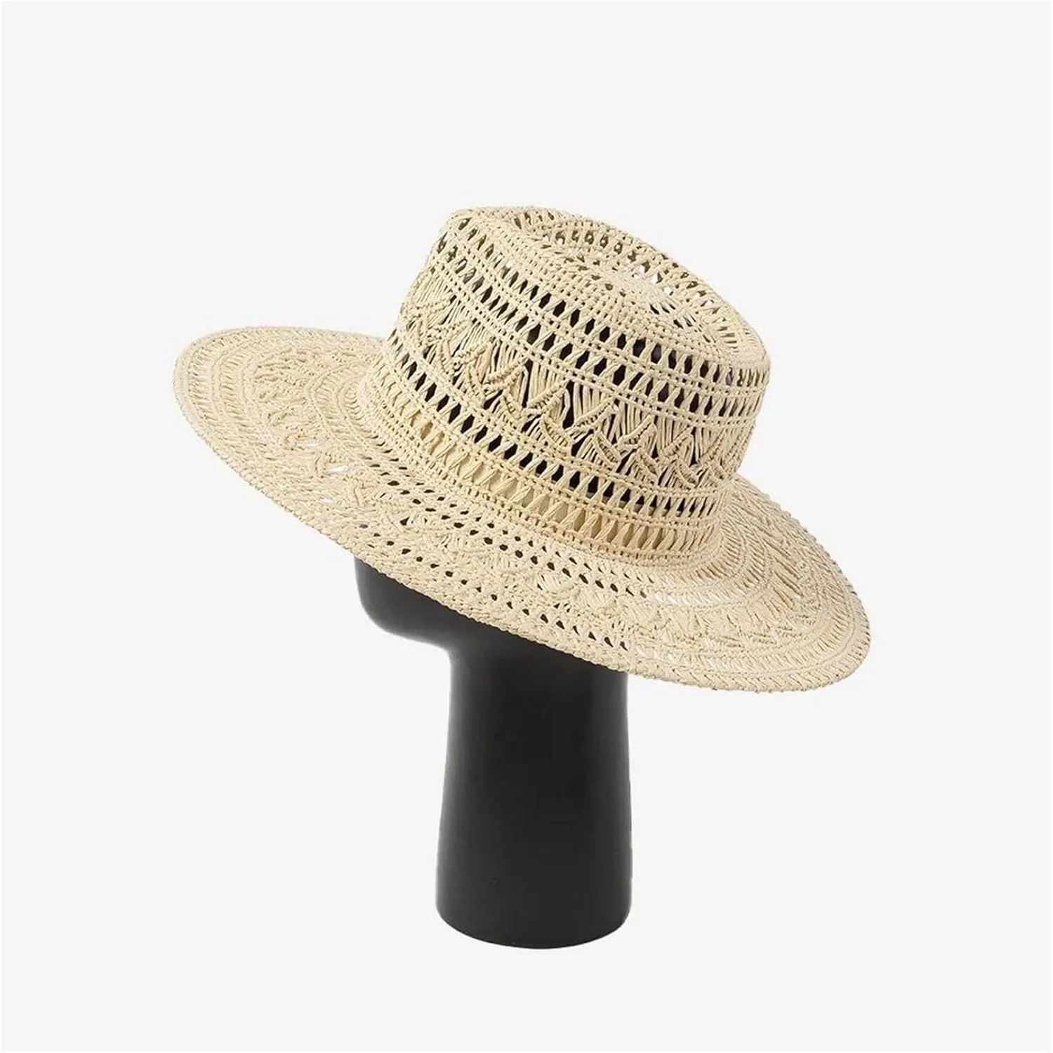 WomenS Fashion Casual Hand Woven Hollow Pattern Straw Hat Spring Summer Ladies Wide Brim Jazz Hat Outdoor Sun Caps