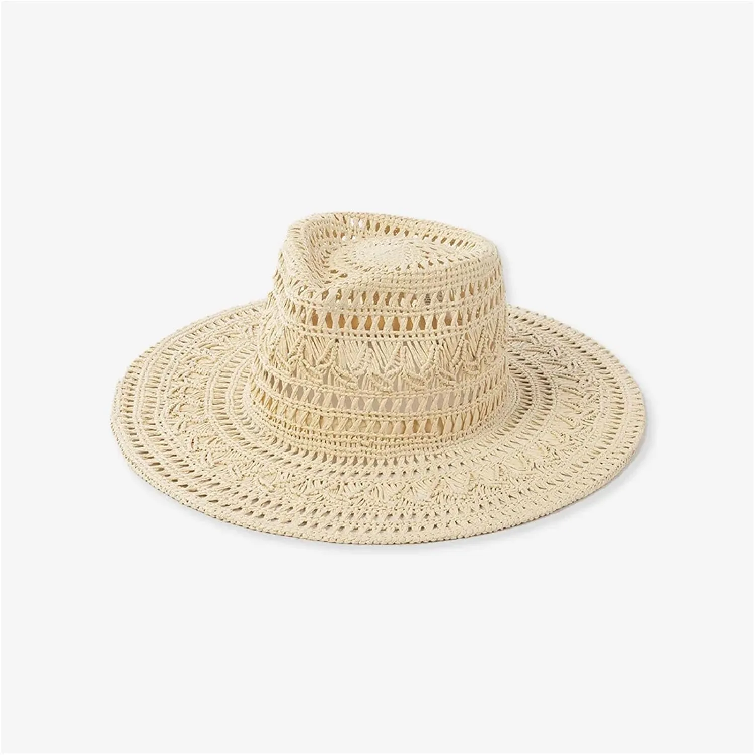 WomenS Fashion Casual Hand Woven Hollow Pattern Straw Hat Spring Summer Ladies Wide Brim Jazz Hat Outdoor Sun Caps