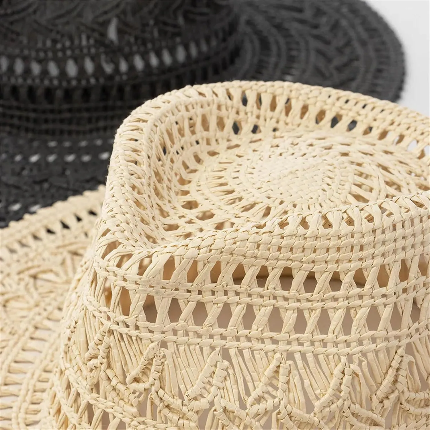 WomenS Fashion Casual Hand Woven Hollow Pattern Straw Hat Spring Summer Ladies Wide Brim Jazz Hat Outdoor Sun Caps