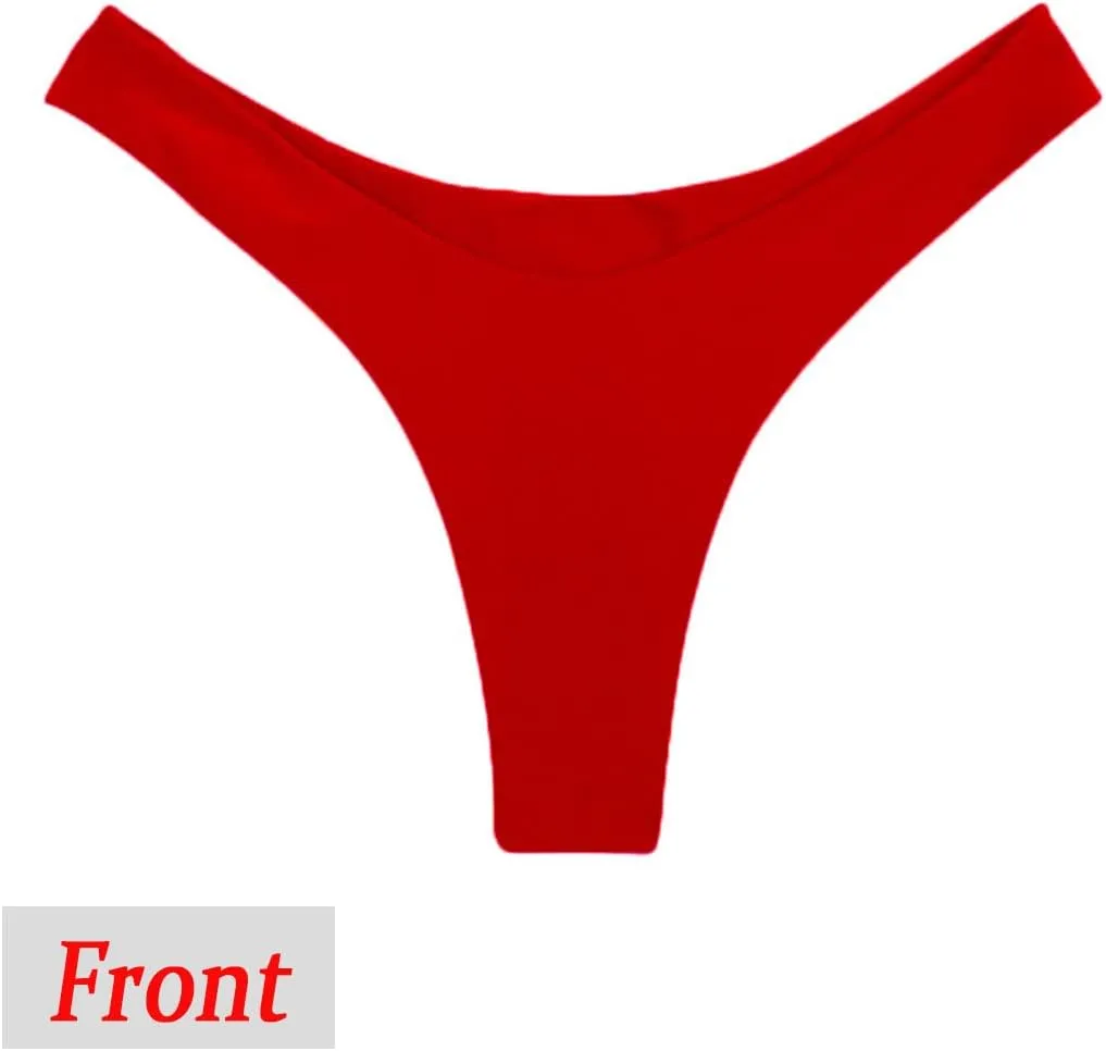 Women's Sexy Cheeky Brazilian Cut Bikini Bottom Solid Low Rise High Leg Thong Swimsuit Bottom