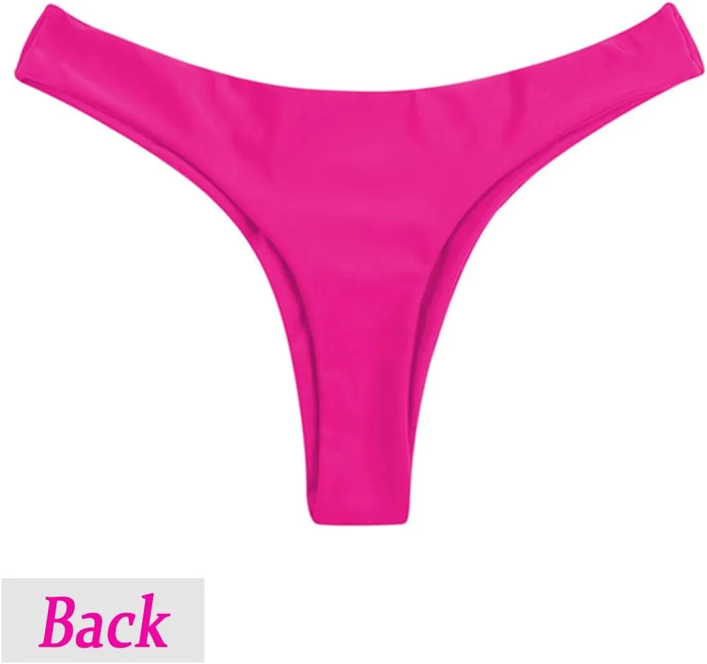Women's Sexy Cheeky Brazilian Cut Bikini Bottom Solid Low Rise High Leg Thong Swimsuit Bottom