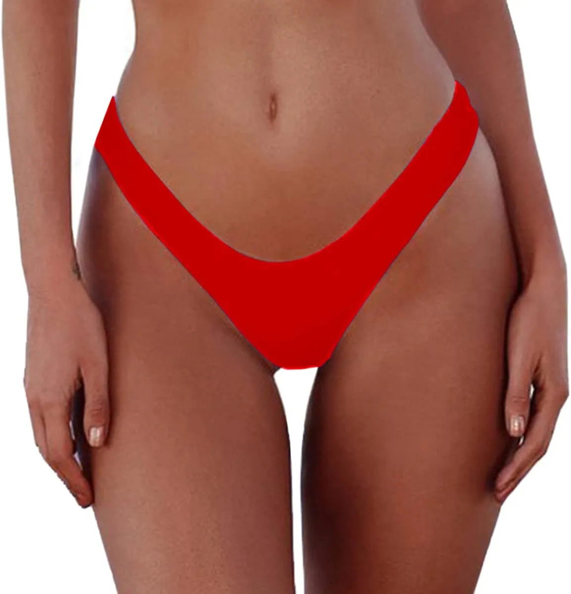 Women's Sexy Cheeky Brazilian Cut Bikini Bottom Solid Low Rise High Leg Thong Swimsuit Bottom