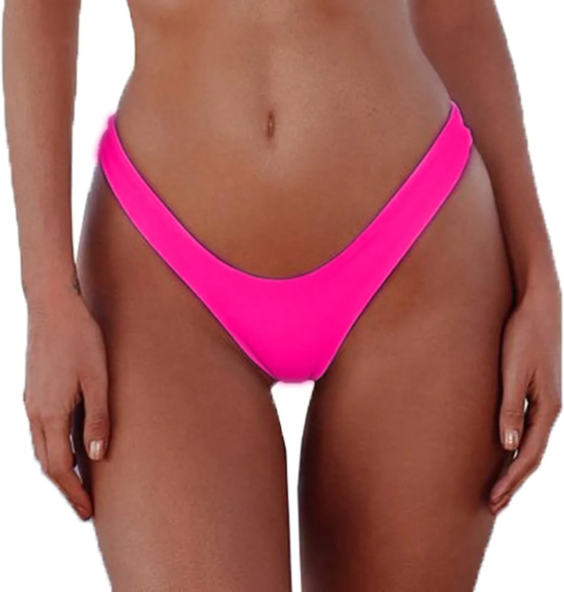 Women's Sexy Cheeky Brazilian Cut Bikini Bottom Solid Low Rise High Leg Thong Swimsuit Bottom