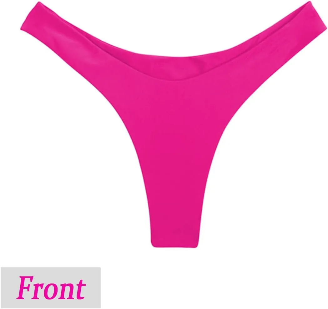 Women's Sexy Cheeky Brazilian Cut Bikini Bottom Solid Low Rise High Leg Thong Swimsuit Bottom