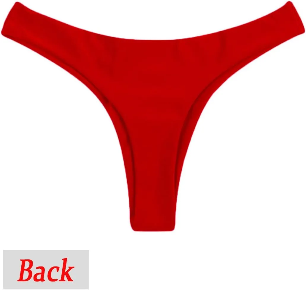 Women's Sexy Cheeky Brazilian Cut Bikini Bottom Solid Low Rise High Leg Thong Swimsuit Bottom