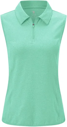 YSENTO Women's Sleeveless Golf Shirts Tops Clothes Collared 1/4 Zip Quick Dry Tennis Polo Shirts Apparel