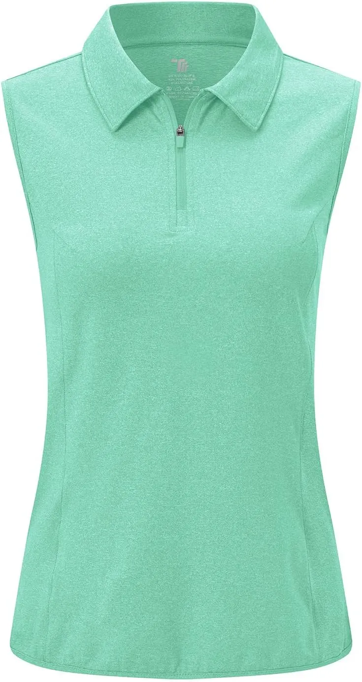 YSENTO Women's Sleeveless Golf Shirts Tops Clothes Collared 1/4 Zip Quick Dry Tennis Polo Shirts Apparel