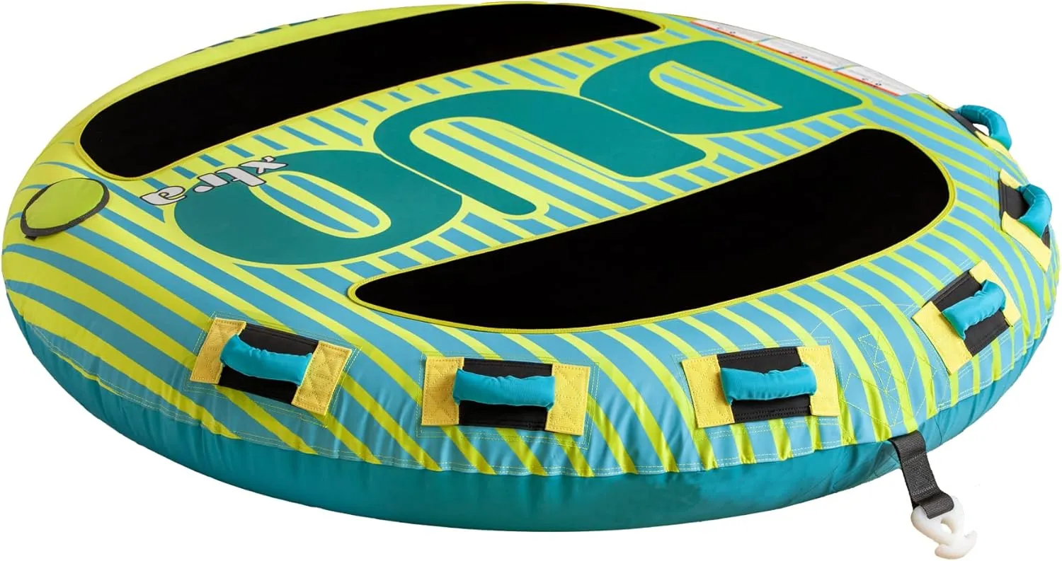 ZUP Xtra 2 & 3 Person Heavy Duty Towable Deck Tube for Boating with 6 Padded Handles, Quick-Connect Tow Hook, Full Nylon Cover